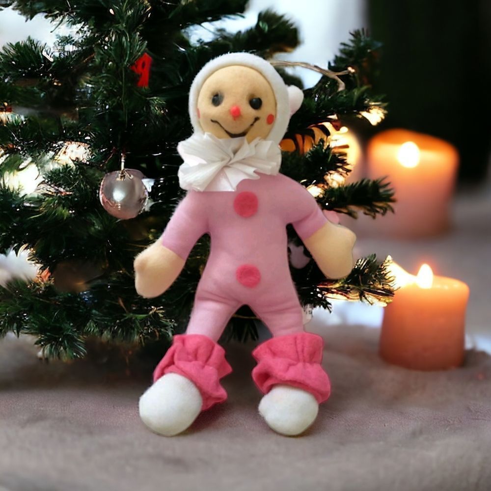 Kurt Adler Clown Christmas Ornament Pink Bendable Posable Soft Body Vtg 1984.‎